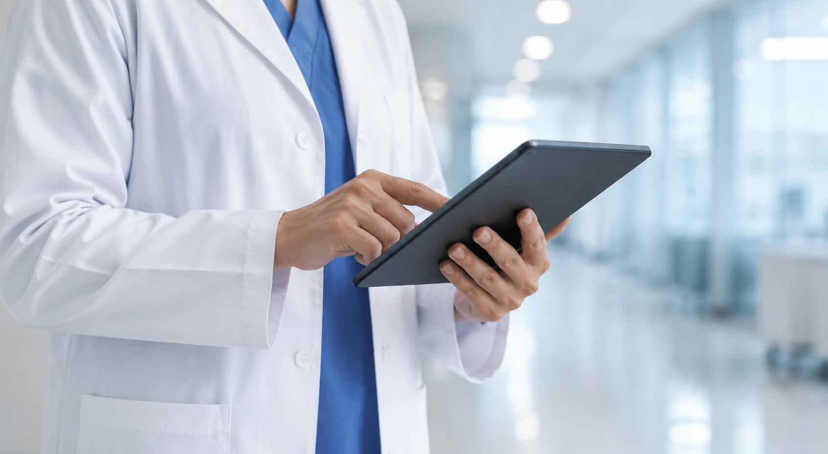 Professionnel de santé utilisant une tablette